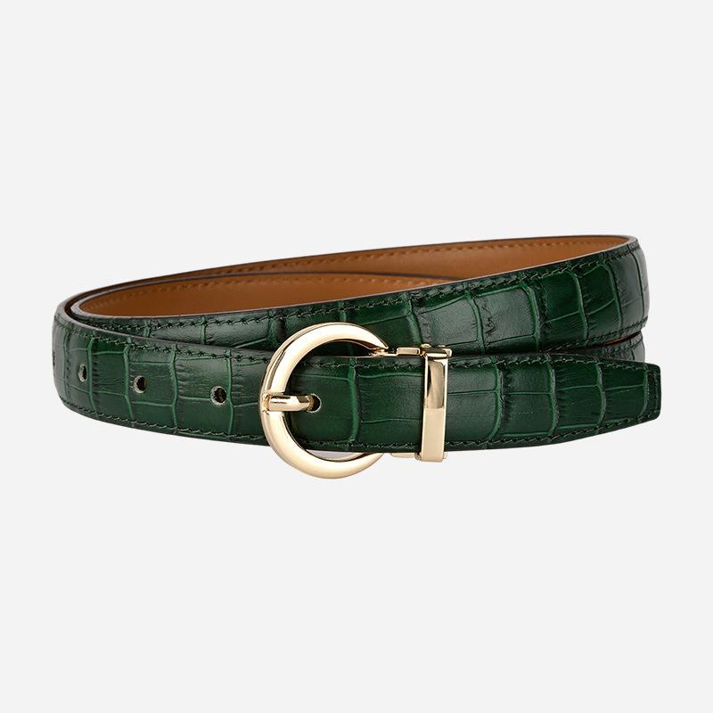Rindsledergürtel Nischendesign Krokodilmuster Mehrfarbig Handgefertigt Leder Retro Damen Hochwertiger Gürtel Damen 110*2.3cm grün