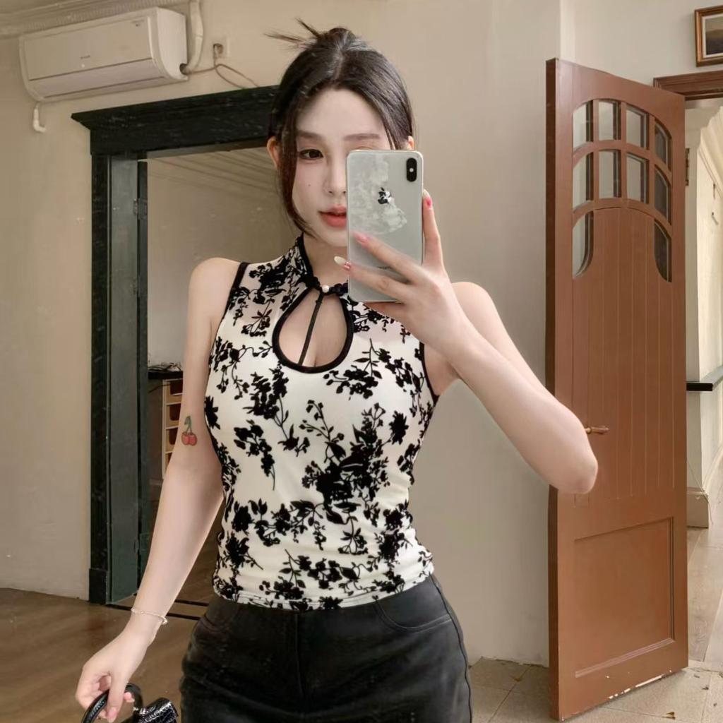 Summer New Chinese Lace Embroidered Hollow Stand-up Collar Neck Vest Women's Design Sense Slim and Thin Sleeveless Top