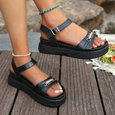 Fashion 2025 Fashion Buckle Strap Women's Sandals Summer Metal Decoration New Casual Plus Size Comfortable Open Toe Platform Sandals