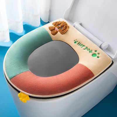 2022 Style Cartoon Color Block Zippered Toilet Seat Cover Pad for Winter