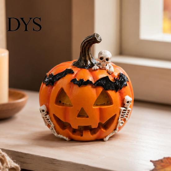 Halloween Table Centerpieces Pumpkin Ghost Bat Skull Figurine, Cute Resin Retro Dark Home Accents Tabletop Ornaments for Party Shelf Mantels