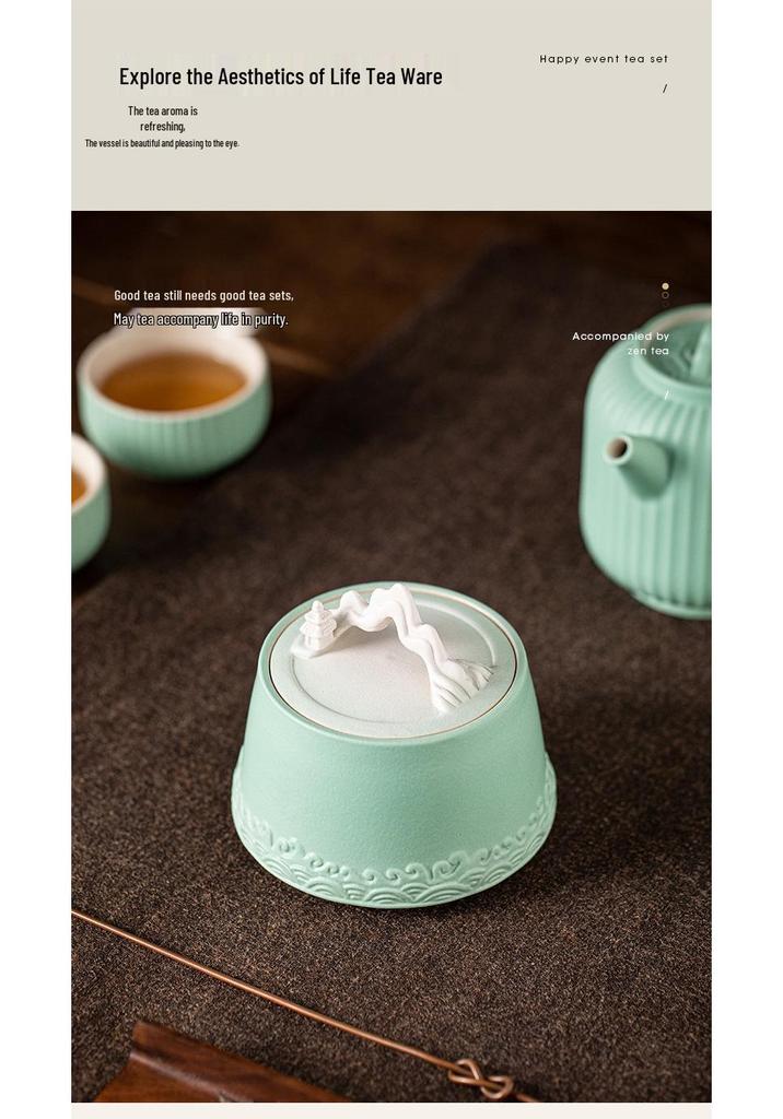 Chinese-Style Ceramic Tea Caddy: Small Mountain Viewing Sealed Jar with Moisture-Proof Packaging for Red and Green Pu'er Tea