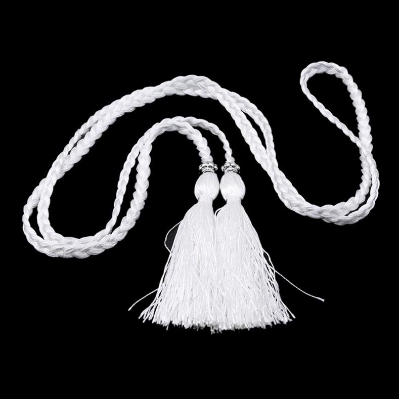 Women's Braided Tassel Waist Belt Bohemian Rope Belt with Tassel Ends Simple All-Match Ethnic Waistband for Dress Jeans Tunic