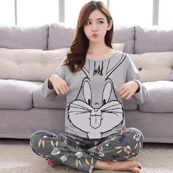 Women's Korean Smiley Face Cartoon Pajamas Set – Long-Sleeved Pullover & Trousers for Autumn/Winter