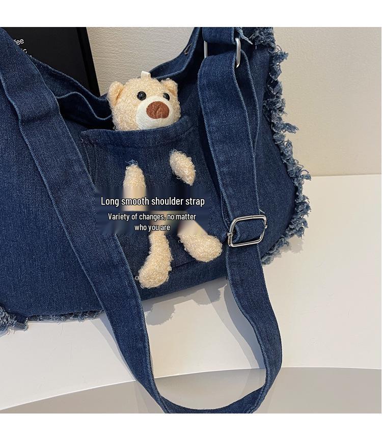 Large Casual Denim Tote: Versatile Canvas Shoulder Bag for Students & Commuters