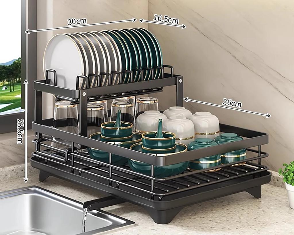 2 Tier Dish Drying Rack, Large Capacity Dish Rack With Draining Board, Double Layer Detachable Dish Storage Organizer For Dishes