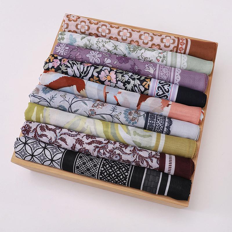 110Cm Printed Square Scarf for Woman Cotton Linen Feel Muslim Hijabs Shawls Soft Wraps Lady Neckerchief Female Handkerchief