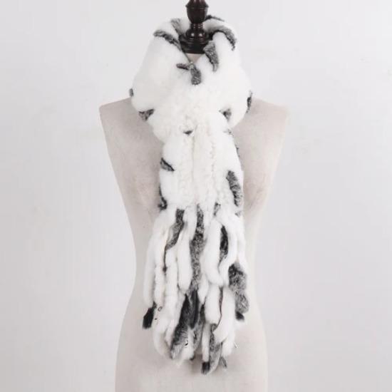 New Lady Knitted Real Rex Rabbit Fur Tassel Scarves Women Winter Warm Natural Rex Rabbit Fur Muffler Thick Knit Real Fur Scarf