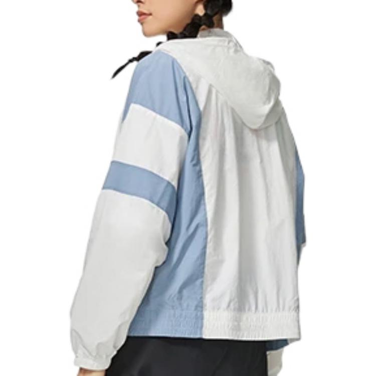 Li Ning Logo Embroidered Color Block Hooded Long Sleeve Jacket Women Jacket Blue AFDT532-1