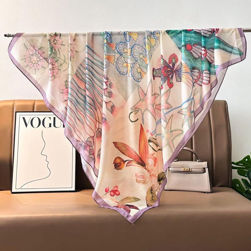French retro ethnic style 111 imitation silk scarf large square scarf with shawl beach towel for women in spring and autumn