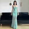 Fishtail Dress Sexy Pure Temperament Seaside Vacation Huge Figure Retro Green Mesh Suspender Suspender Skirt
