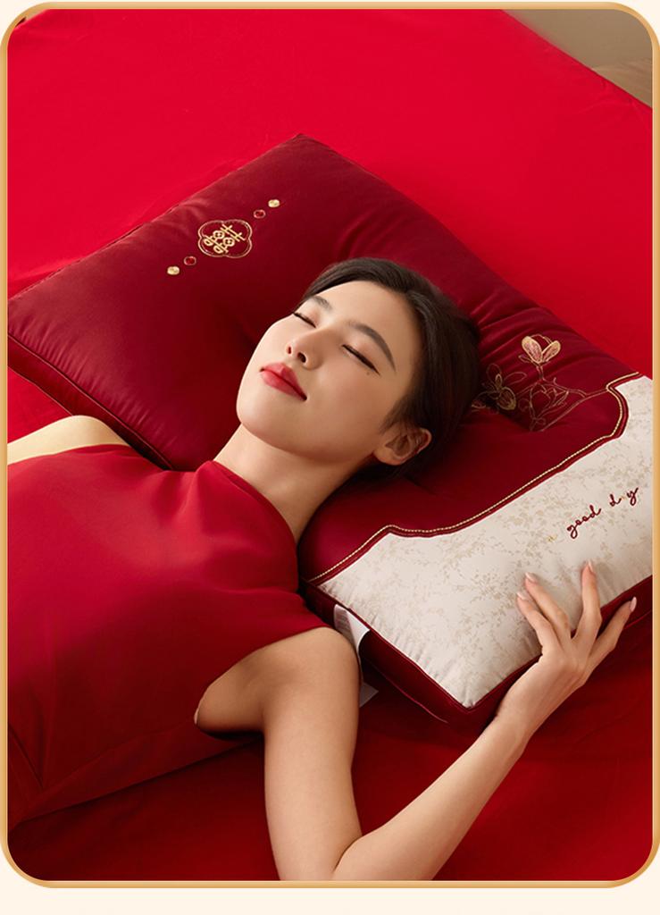 Cotton embroidered bright red festive home wedding pillow core pillow - Yulan Joyful Event