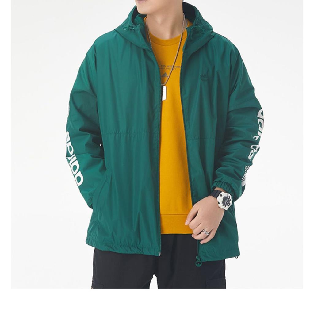 Adidas Originals Trefoil Regen Windbreaker Hooded Sports Jacket Men Outerwear Green GE1348