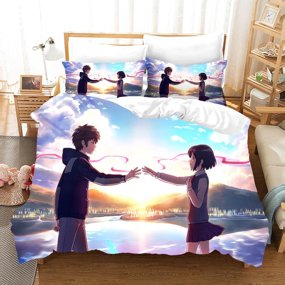 Ihr Name Luxus-Bettwäsche-Set Japan Anime Cartoon Bettbezug-Set Bettdecke Tagesdecke Leinen Twin Single Size Bedruckte Heimtextilien
