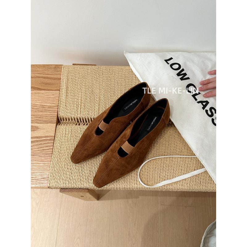 French wedge heel pointed head deep mouth single shoes women's 2025 autumn and winter elastic one pedal foreign fashion shoes young women's shoes tide