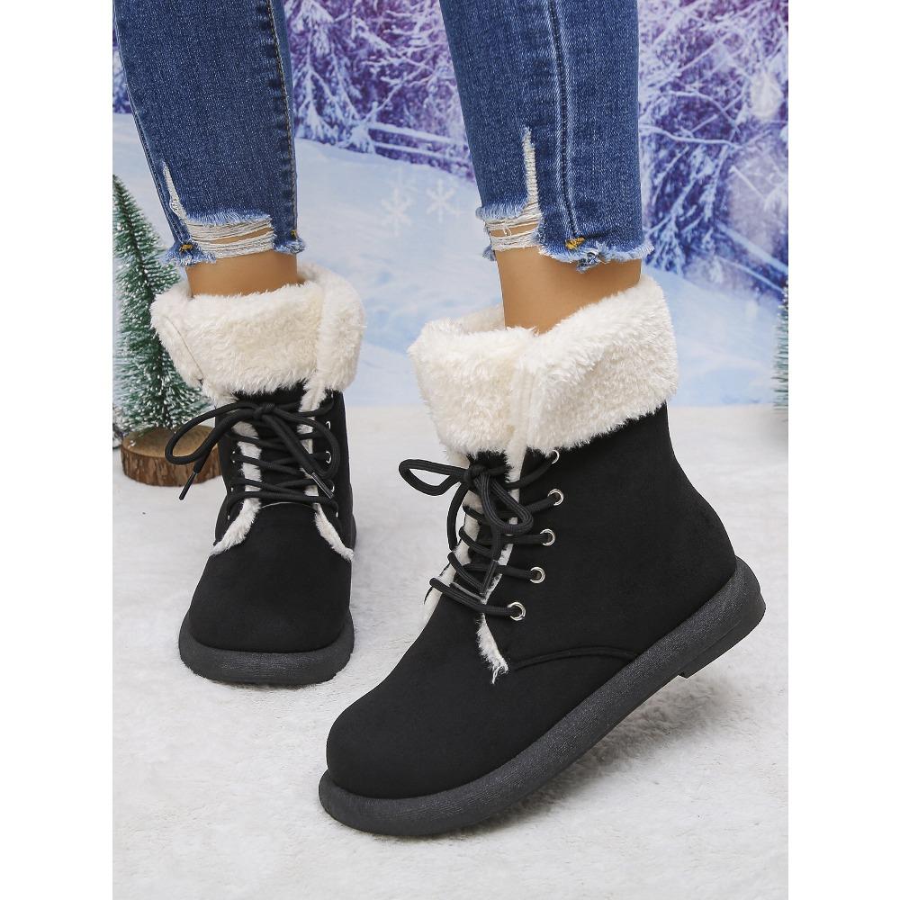 Women's Warm Winter Snow Boots,Plush Lined Platform Boots with Lace Up Closure and Fuzzy Fur,Plus Size Available