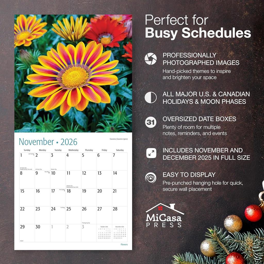 MICASA PRESS Flowers 2026 Wall Calendar 12 Month | 12" x 24" Open | Thick & Sturdy Paper | Holiday Gift | Garden Nature Calendar 2026
