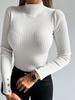 Autumn/Winter 2025 High Neck Slim Fit Ribbed Sweater for Women with Shell Buttons