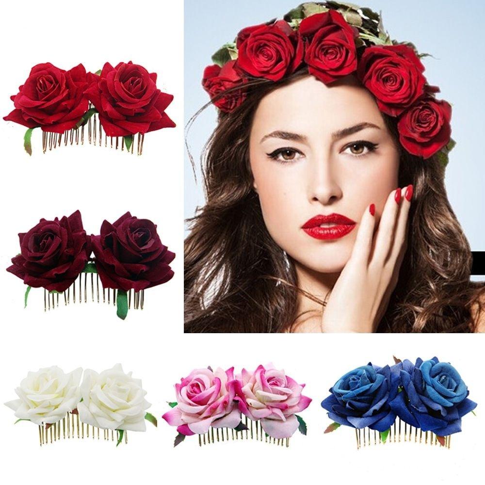 Ladies Elegant Bridal Flower Hair Comb Wedding Accessories Red Rose Hairpin Bridesmaid Hair Jewelry