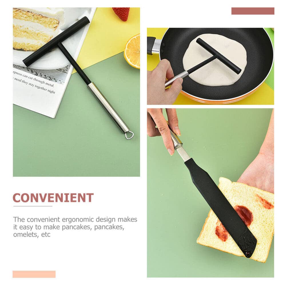 Luxshiny Crepe Spreader and Spatula Kit, T-shaped Stainless Steel Crepe Spreader Tool, Crepe Pan Maker, Pancake Spatula Set