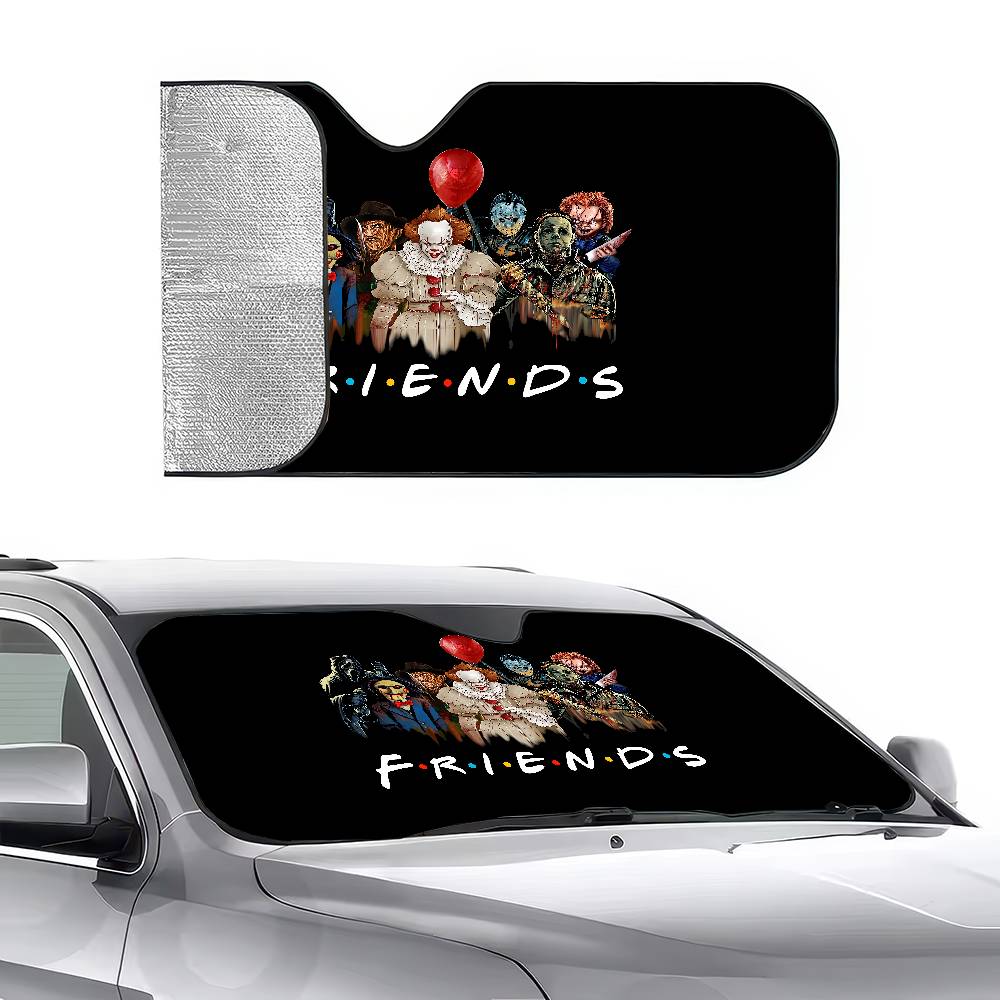 New Arrival Horrible Friends Killer Movie Holographic Windshield Sunshade Car Front Windshield 70x130cm Sun Visor Heat Reflector