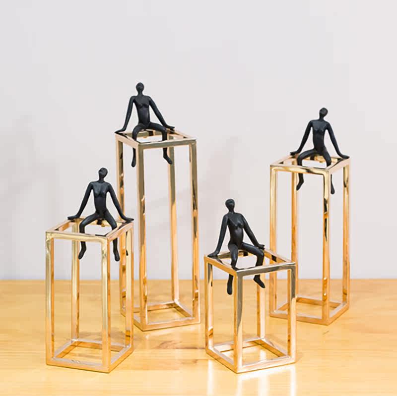 Metal Frame Black Figure Sculpture Meditator Ornaments Modern Luxury Books Creative Home Decoration Ornaments Statue Gifts