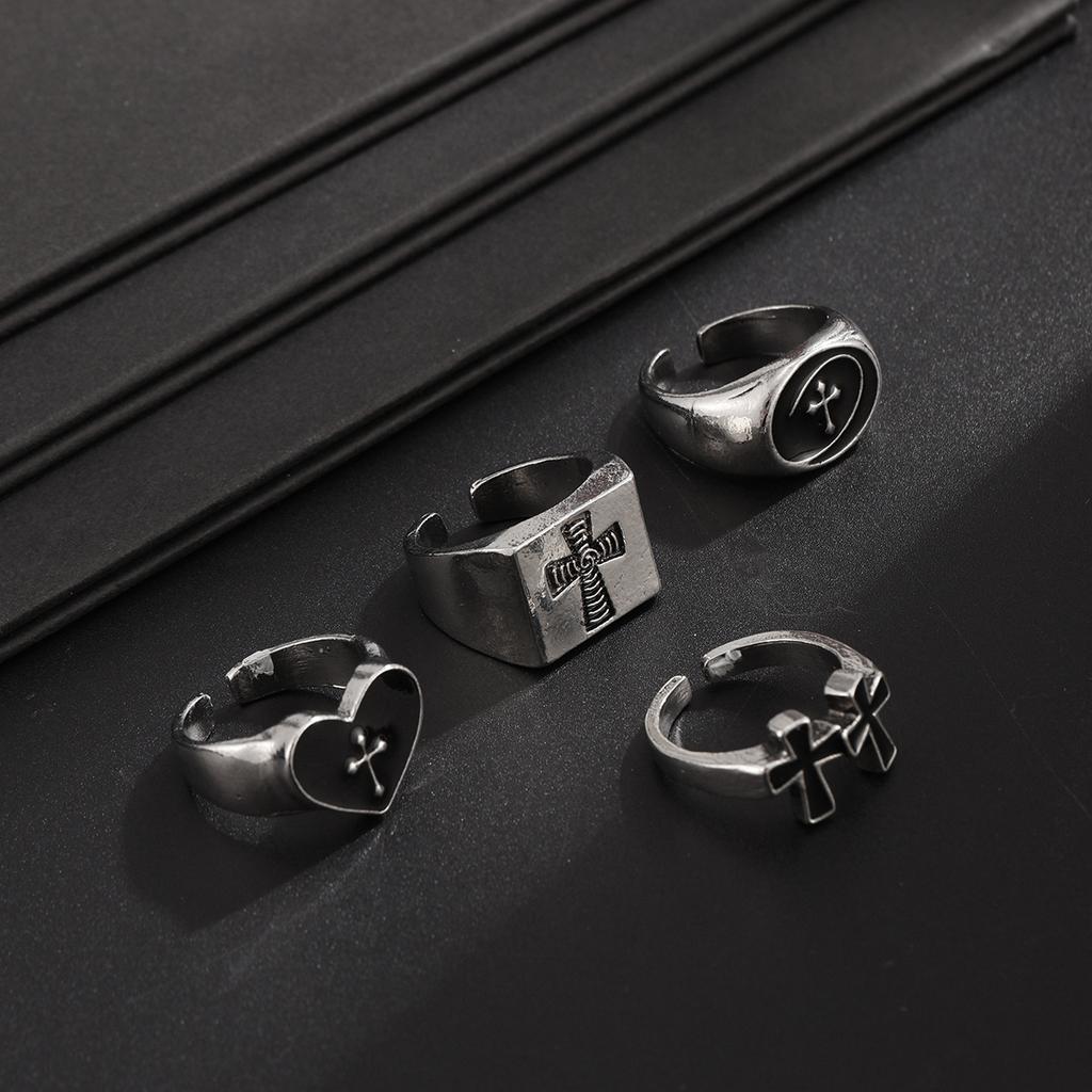 European and American Retro Ring Hip-hop Niche Personality High-end Open Ring Men's 4-piece Cross Bracelet