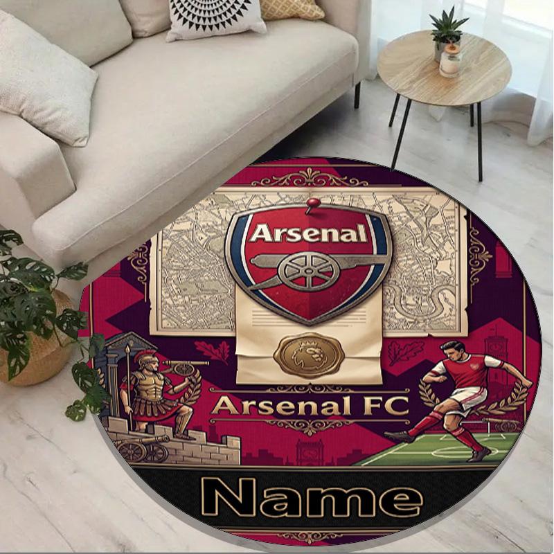 Custom Name Personalized Arsenal F.C Print Round Rug, Versatile Home Decor Carpet, for Playroom, Apartment, Balcony, Entryway, Hallway Gift