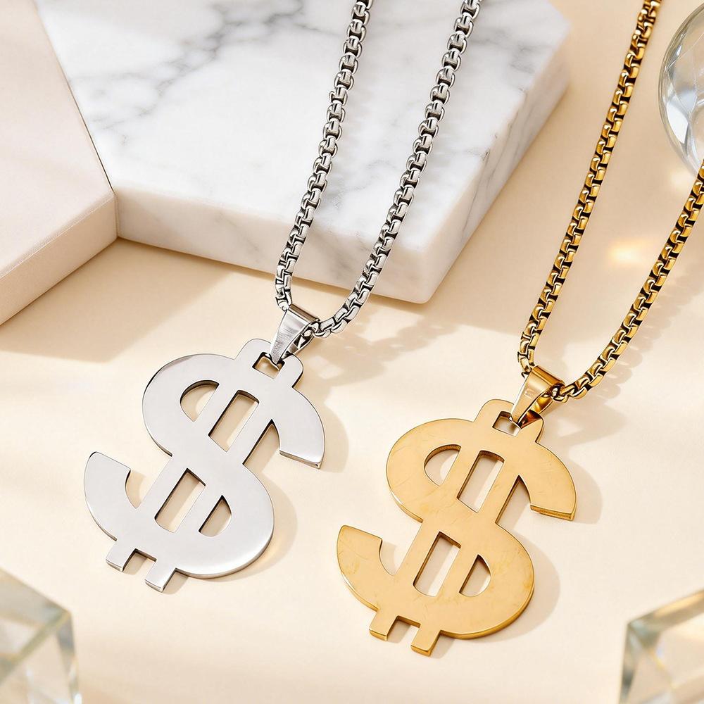 Joyas Europeas y Americanas Colgante Signo de Dólar Retro Moderno Hip-hop Collar