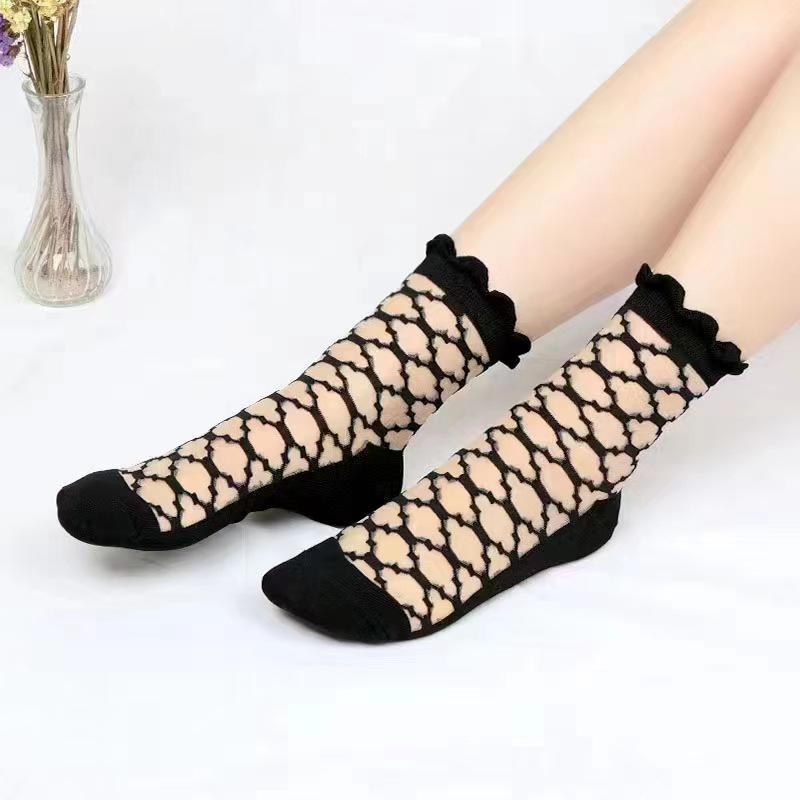 Women's Lace-Trim Breathable Non-Slip Cotton Stockings