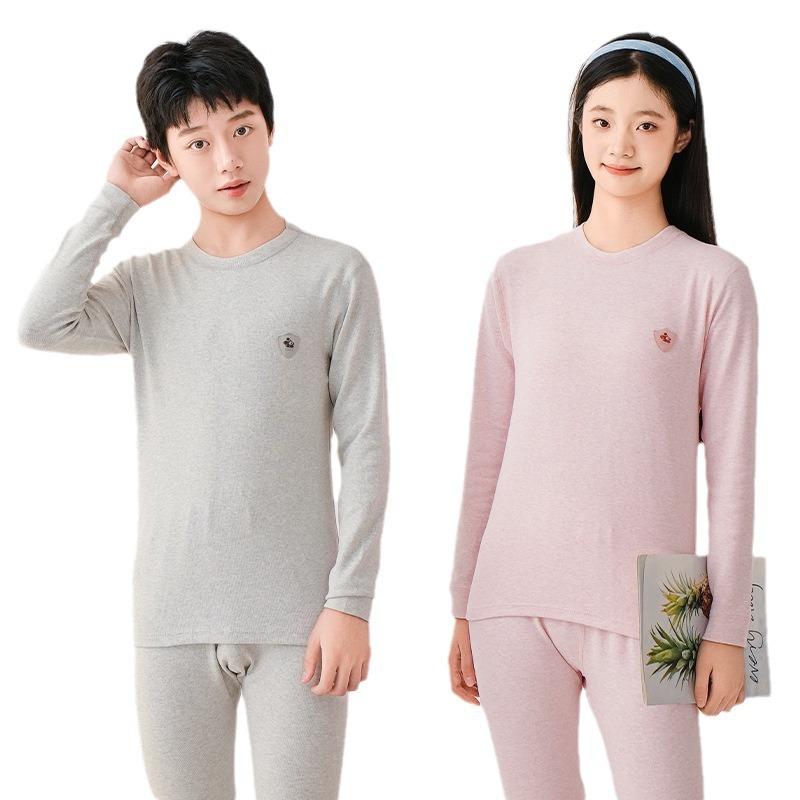 Teen comfortable velvet thermal underwear set boys' older children's long johns women's high school junior high school students cotton pure