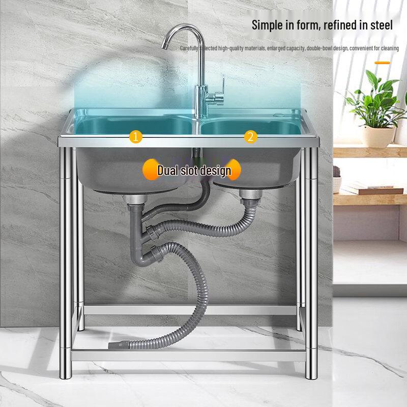 304 Stainless Steel Double Bowl Kitchen Sink with Stand