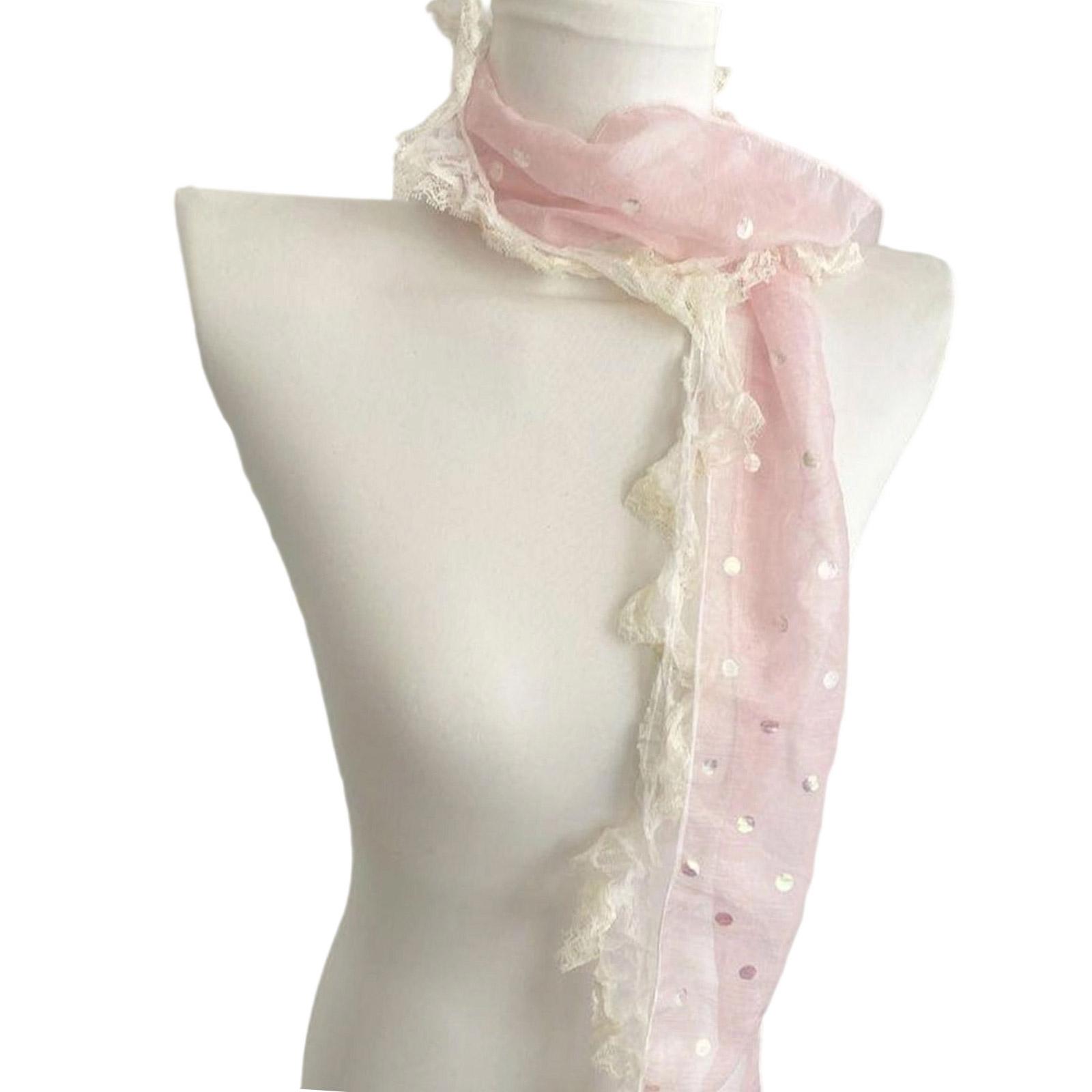 

Элегантный шифоновый шарф в горошек с кружевной отделкой, мягкая воздушная ткань, многоцелевой шарф на шею, незаменимая вещь для путешествий и повседневного использования 2