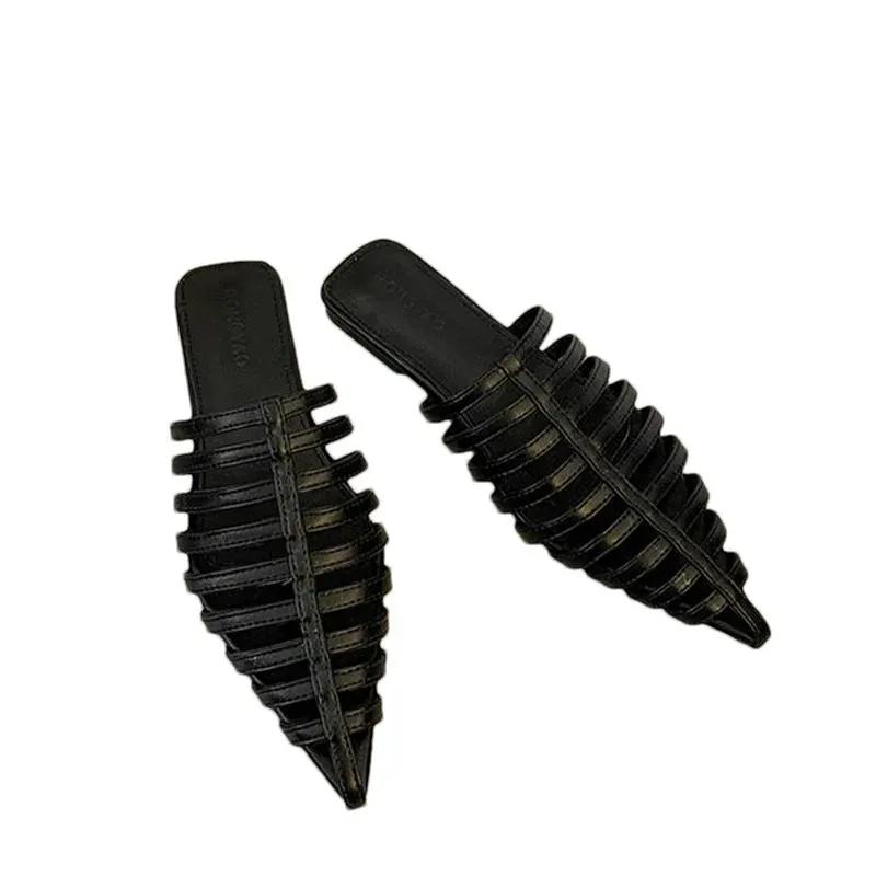 Fashion Designer Women Slippers Pointed Toe Elegant Flats Mules Shoes Fashion New Trend 2025 Summer Designer Dress Party Mujer Zapatos