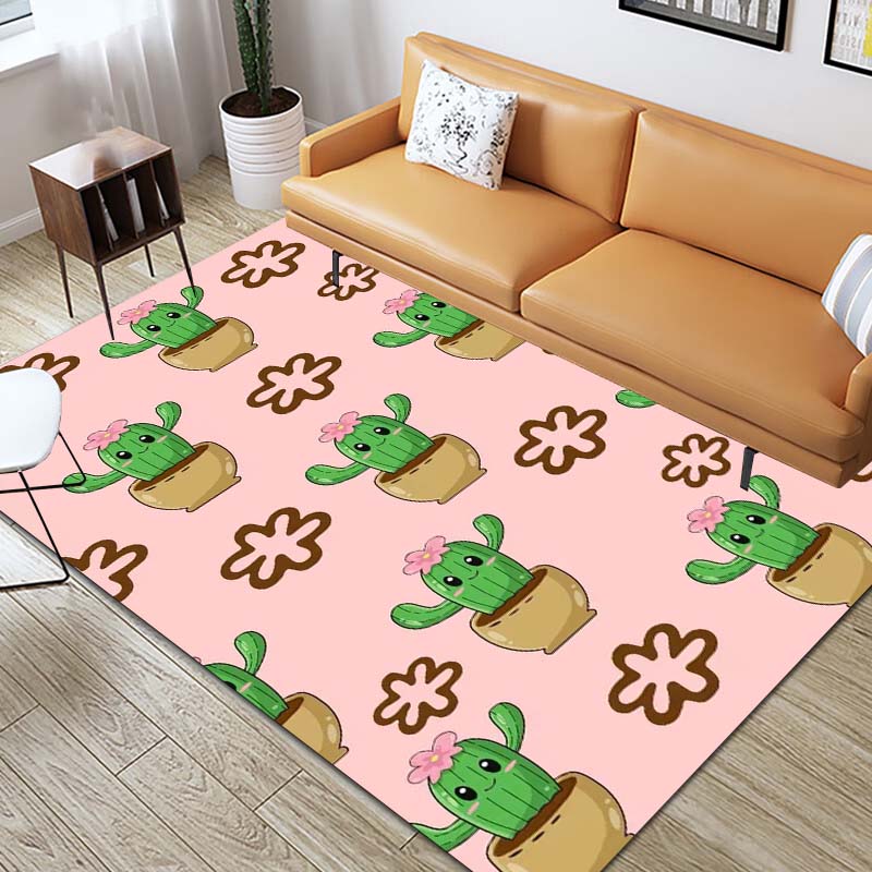 Rutschfester Teppich mit 3D-Kaktus und lebhaftem Blumendruck – geeignet für Wohnzimmer, Schlafzimmer, Küche und Badezimmer.