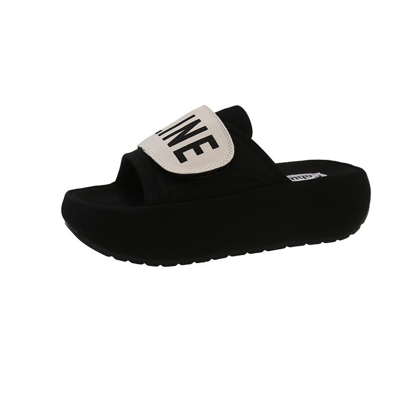 

2025 summer new 6cm light and comfortable muffin bottom Velcro British style casual fashion women s one-word slippers 35