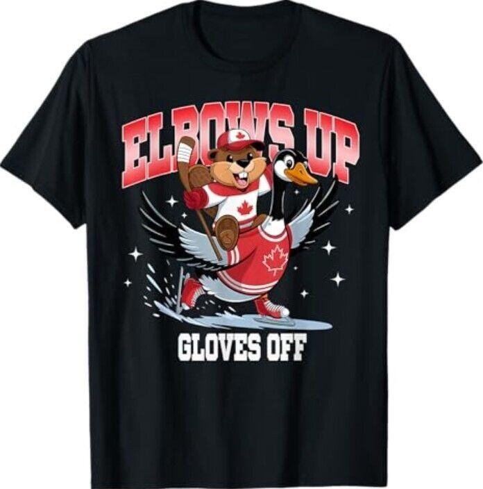 Локти вверх, перчатки снять Смешная Хоккейная Футболка с Флагом Канады Унисекс Футболка XXL