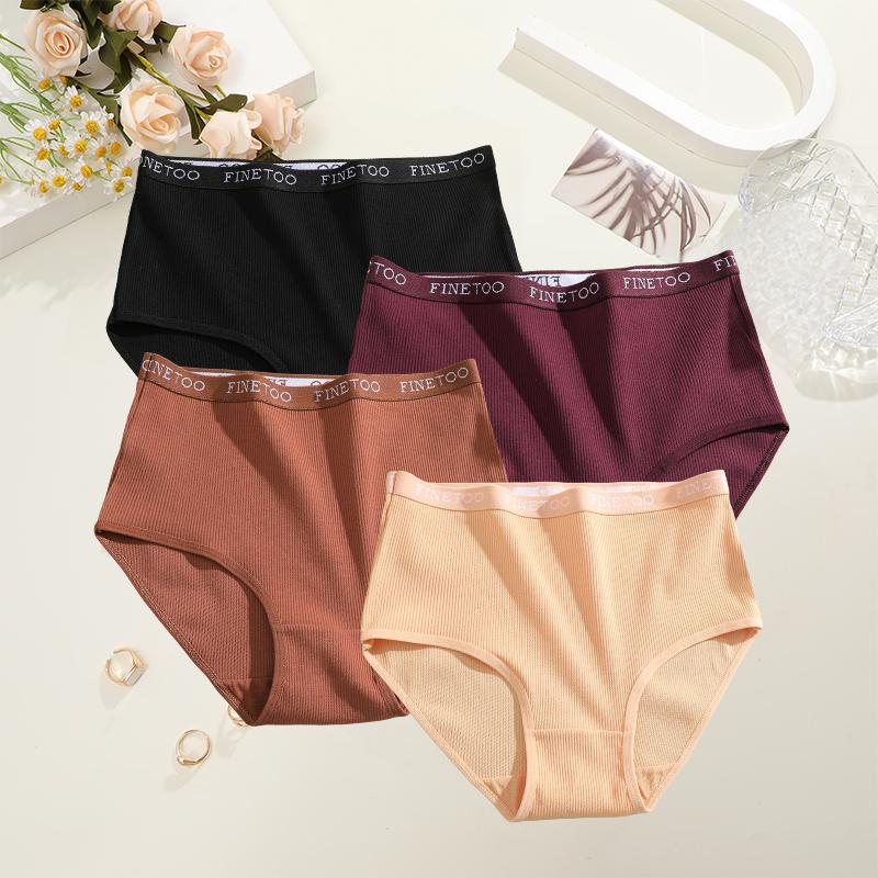 4Pcs/Set Cotton Women Panties Lady Plus Size Underwear High Waist Briefs Breathable Solid Color Female Lingerie Shorts FINETOO