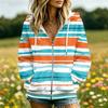 Women's Casual Striped Print Long Sleeve Hooded Jacket with and Pockets