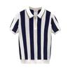 Men's Vintage Openwork Knit Half-Zip Polo Shirt, Short Sleeve, Trendy Royal Blue