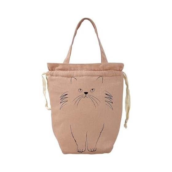 

[Rootote] 6424 Cat Pattern Simple Cold Storage Small Kinchaku Tote Bag PT Thermokeeper Nekokin-A (03 Pink)