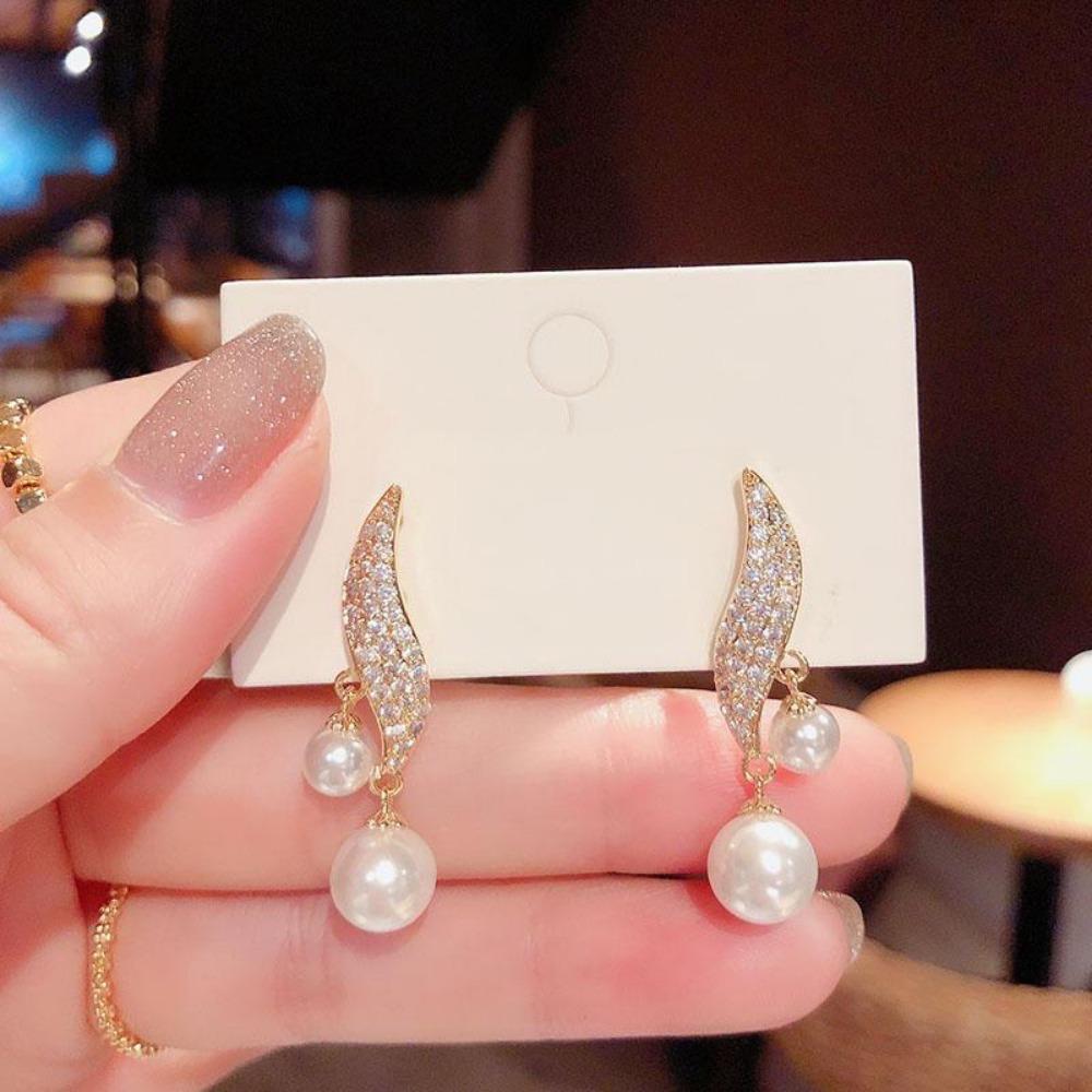 2025 New Classic Elegant Imitation Double Pearl Dangle Earrings For Women Crystal Long Tassel Drop Earring Wedding Jewelry Gifts