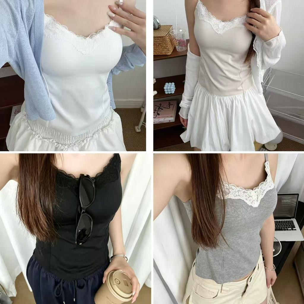  #fashion lace edge sling vest  new Korean version versatile slim and thin simple inner top