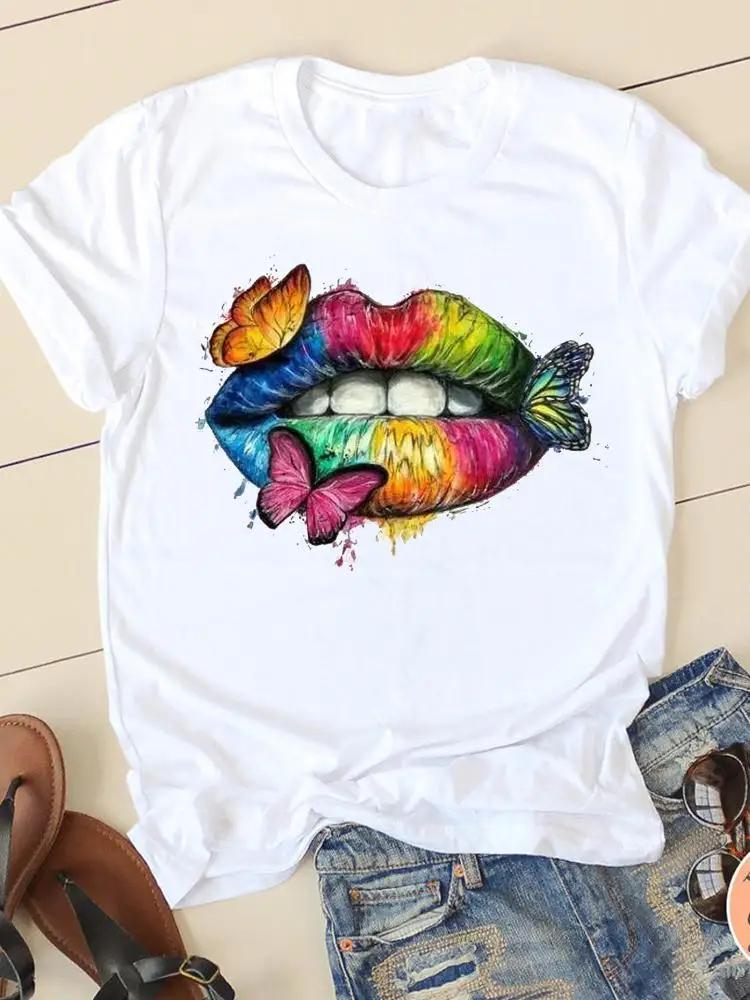Clothing Summer Short Sleeve Watercolor Lip Sexy New Ladies Casual Unisex Fashion Graphic Tee Tshirts Female T Shirt Clothes