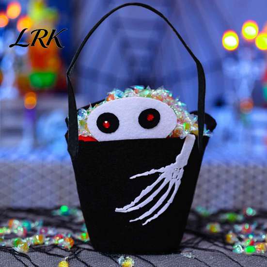 Black Cat Treat Pail Halloween Trick or Bucket for Kids, Pumpkin Face Ghost Bat Candy Snack Basket, Holder with Handle Party Favors Bag