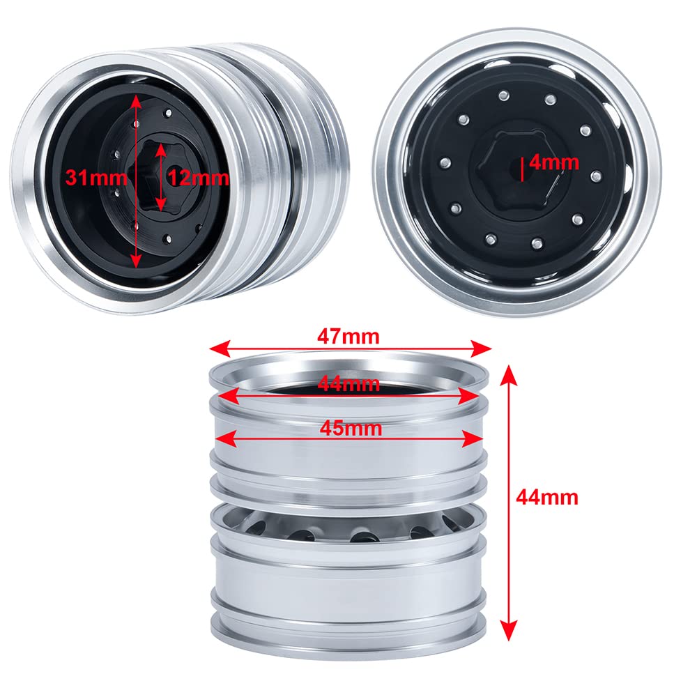 1/14 Scale Trailer RC Rock Crawler Wheel Rims, Aluminum Beadlock Wheel Hubs for Tamiya Trucks (4pcs)