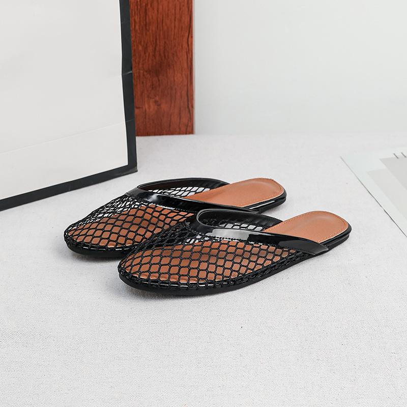 Mesh Mules Flats for Women Slip on Ballerina Comfortable Mule Round Toe Ballet Mary Jane Shoes for Summer Mary Jane Flats Fishnet Ballerina Flats
