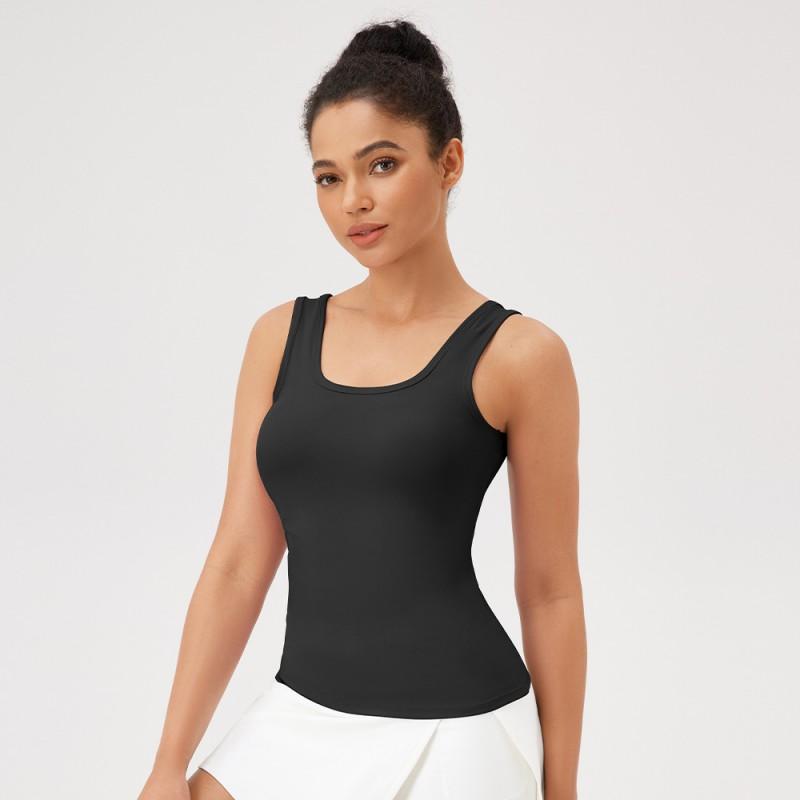 Womens Square Neck Yoga Top Seamless Quick-Dry Workout Tank Fitness Running Crop Slim Fit