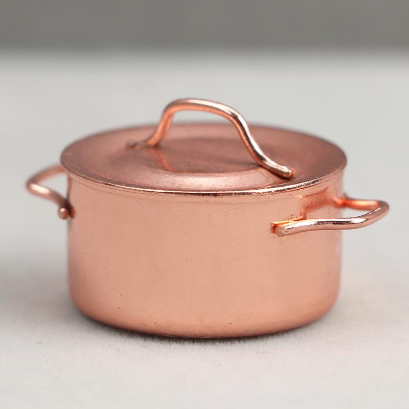 1:12 Dollhouse Miniature Copper Double-Ear Soup Pot Toy