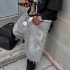 Summer Fashion Denim Shorts for Men Knee Length Casual Letter Embroidered Shiny Rhinestone Decor Jeans Shorts with Pockets